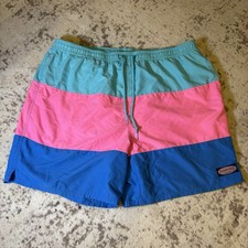 Vineyard Vines Men  s Swim Trunks XL Pink Blue Green Block Stripe Lined