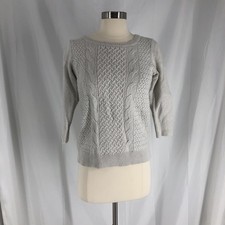 LOFT Cable Knit Crewneck Sweater Long Sleeve, Size M Ivory
