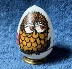 Vintage MCM Hand Painted Owl On Milk Glass Egg, Signed Unknown Artist