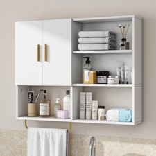 Best Bathroom Wall Cabinet Wood Large Mounted Medicine with 2 Doors and 4 Open