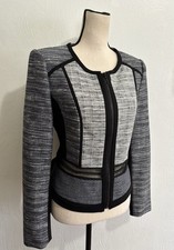 WHBM Blazer White House Black Market Jacket Textured Gray Mesh Trim Size 10