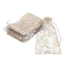 50Pcs Organza Bags 3.9x5.9 Inch Candy Bags Mesh Bag Jewelry Bag White Gold