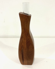 Wooden Walnut Bud Vase Handcrafted With Glass Insert