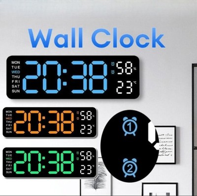 9In Large Digital Wall Clock LED Desk Alarm Clock With Calendar Temperature Date