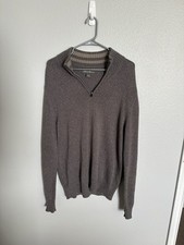 Eddie Bauer Men's Knit Gray 1/4 Zip Mock Neck Pullover Sweater Long Sleeve M
