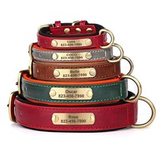 Heavy Duty Soft Leather Dog Collar Personalized Adjustable Pet Name Tag Engraved