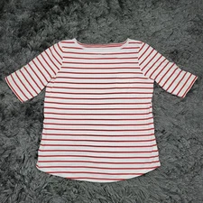 Eddie Bauer Shirt Womens XL Red White Striped Boat Neck Pocket 3/4 Sleeve