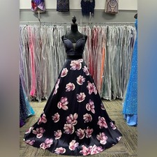 ALYCE PARIS 1280 NAVY PRINT SIZE 4 TWO-PIECE FORMAL/ HOMECOMING/ BALLGOWN DRESS