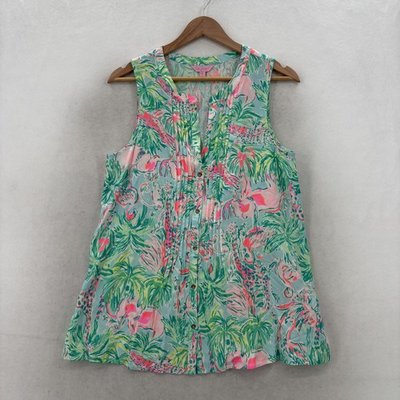 #ad Lilly Pulitzer Sarasota Top Womens Medium Multicolor Flamingo Sleeveless Tunic $29.99