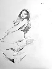 Figure French Realism Female Pencil Drawing On Paper 14”x17” Original Signed