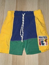 Vintage 90  s Nautica Swim Shorts Swim Trunks Surf Yellow Colorblock Youth 7