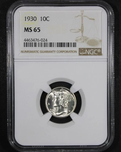 1930 Mercury Dime - 10c NGC MS65 - Bright White Coin!