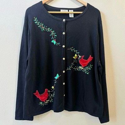 Red Cardinal Embroidered Cardigan Size 20