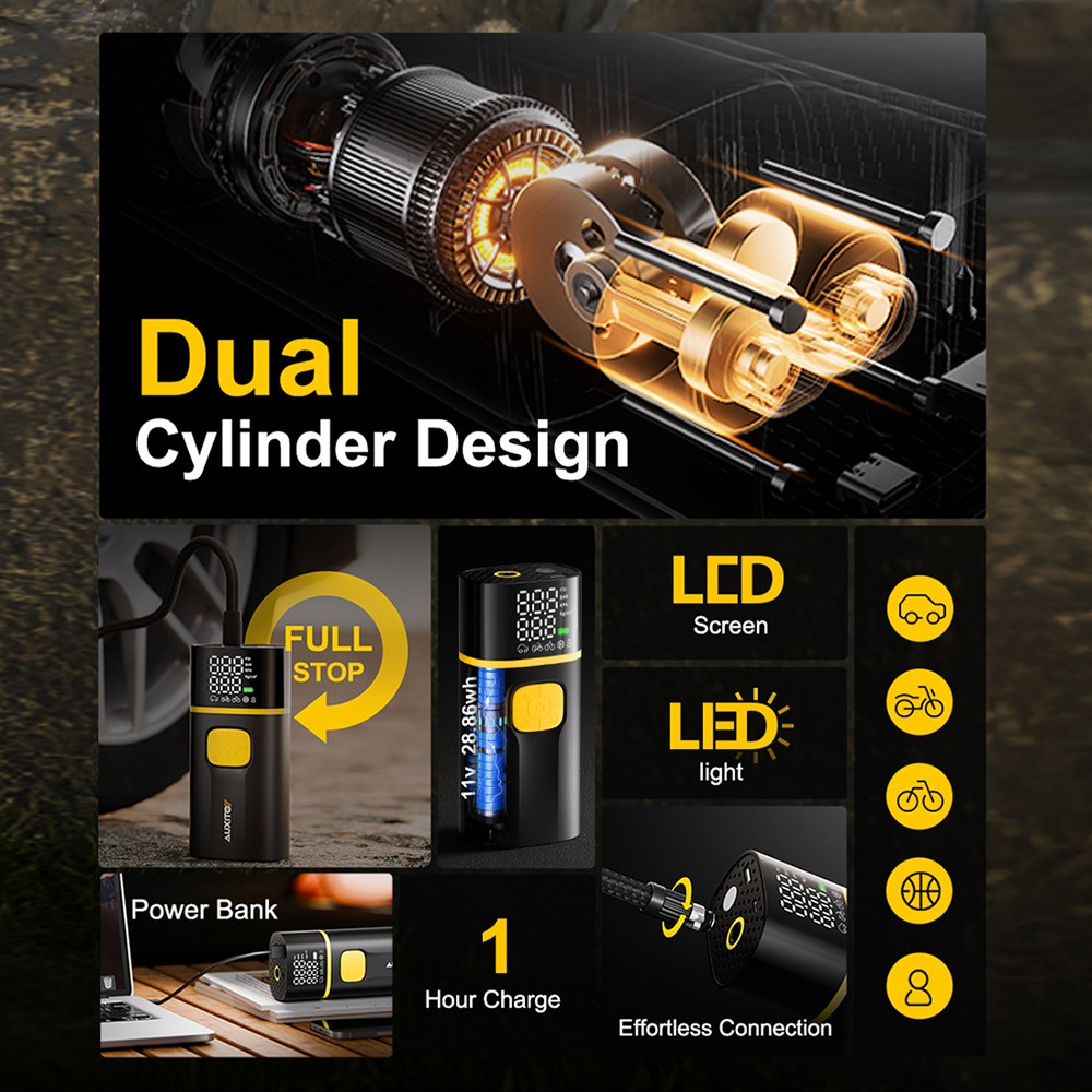 Portable Air Compressor Tire Inflator Fits Car Moto Bike Tires Air Pump 150 PSI