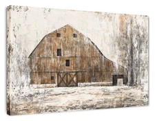 Farmhouse Rustic Wall Decor Hand Painted Barn Canvas Wall Art Painting Countr...
