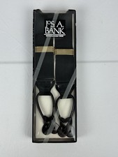 Jos A Bank Black Button Suspenders Leather Ends Brass Adjusters NIB