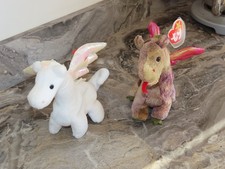 CE89: Retro 1998 Ty Beanie Babies Scorch & Magic Dragon beide mit Etikett in sehr gutem Zustand