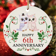 Happy 6th Anniversary Ornament Funny Owl Couple 6 Year Wedding Christmas Gift