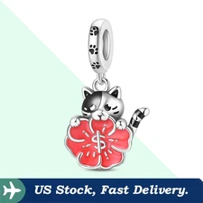 KUNSIR 925 Sterling Silver Lucky Money Cat Pendant Charm For Bracelet DIY Dangle