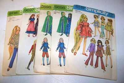 Lot Of  Five Vintage Fashion Doll Patterns For Dolls 11 1/2'' 15 1/2  To 17  1/2 