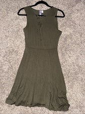 Alya Lace-up Neckline Olive Green Cotton Sleeveless Dress Medium Boho Casual