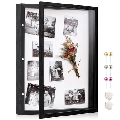 12x16 Deep Shadow Box Frame Display Case Linen Back Stained Pine Thickened Panel