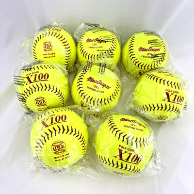 8 MacGregor 12YL Polycore X100 Yellow Softballs USA 375lb Compression .47 COR