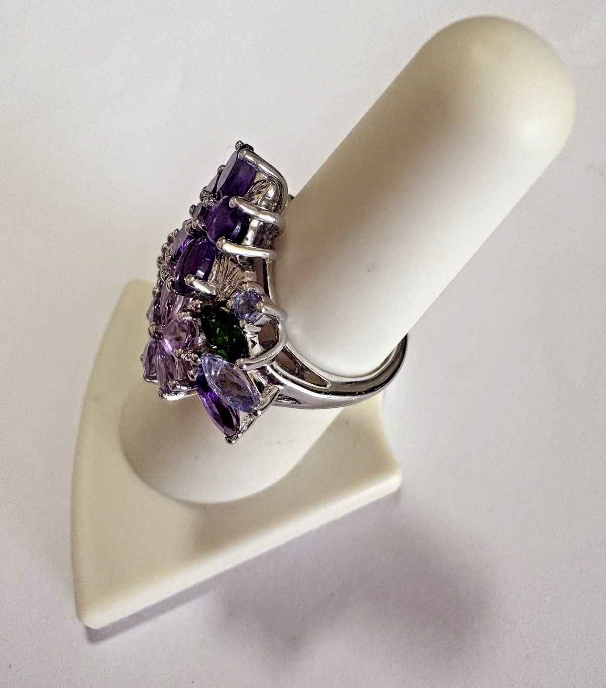 Multi Stone Amethyst Flower Cluster Cocktail Ring… - image 6
