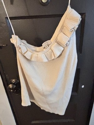 SOFIA Jeans by Sofia Vergara Women's White Solid Knit Ruffle Tank Top M