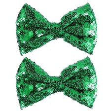 4" Green Sparkly Glitter Sequin Hair Bows Clips for Toddler 4in Green-2pcs