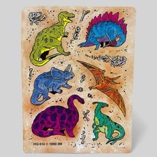 VTG 1990  s Dinosaur Stickers Single Sheet T-Rex Stegosaurus Fossils 3M HQ-514