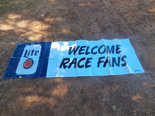 Miller Lite Welcome Race Fans Banner 3x8ft – Vintage Beer Racing Sign Man Cave