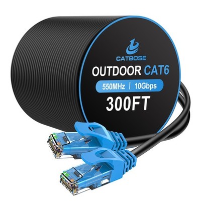 300FT Outdoor Cat6 Ethernet Cable, Heavy Duty Direct Burial, In-Ground, POE