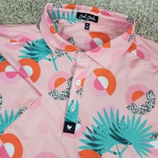 Bad Birdie Mens XL Pink AOP Floral Performance Stretch Golf Polo Short Sleeve