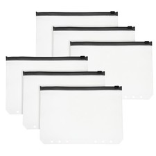 6 Pack 6 Holes A5 Binder Pocket Waterproof, Black Zip/Clear Pouch