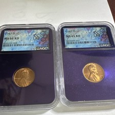 1947-d Lincoln Wheat Small Cent 1c Ngc Ms66 Rd Ms65 Rd 2-coin Lot