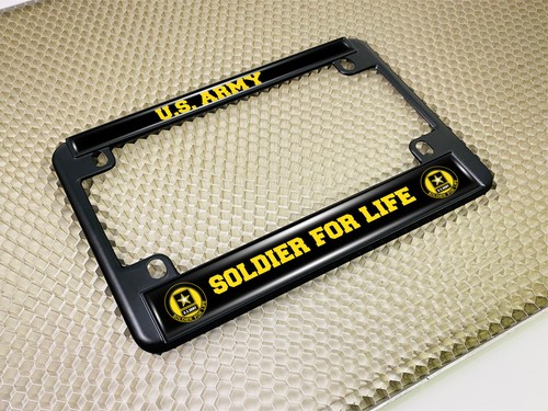 Motorcycle 4-hole Metal License Plate Frame - U.S. Army Soldier for Life - Picture 5 of 15