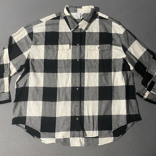 Old Navy The Boyfriend Hemd Damen XXL weiß schwarz kariert Knopfleiste Langarm