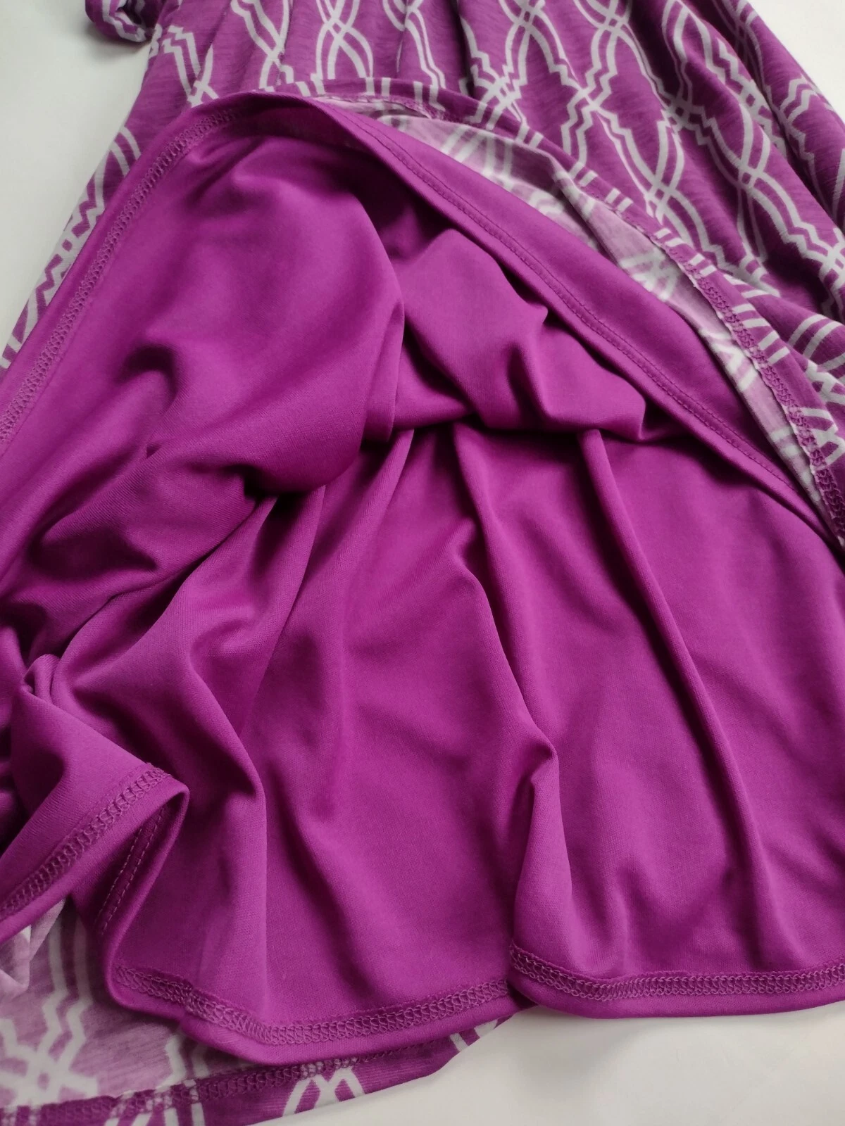 VETEMENTS Abito donna 41 biancospino avvolgente taglia small senza maniche viola e grigio geometrico