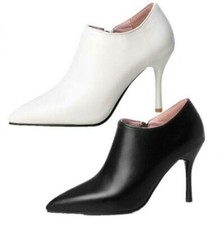 Womens Pointy Toe Casual Stiletto Heel Zip Formal Ankle Boots Shoes Clubwear