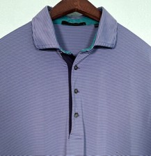 Greyson Golf Polo Shirt Stretch Poly Blend Wolf Logo Blue Striped Mens Large