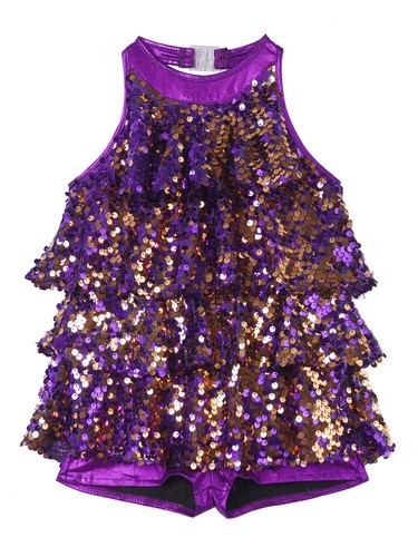 UK Kids Girls Glitter Sequin Dance Leotard Dresses Top with Skirt Set Dancewear - Picture 123 of 256
