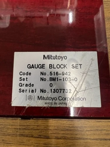 Mitutoyo Gage block set 516-942 GRADE 0 BM1-103-0 Highest Grade Excellent