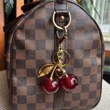 CHERRY AND HEART BAG CHARM Gold Tone Charms   