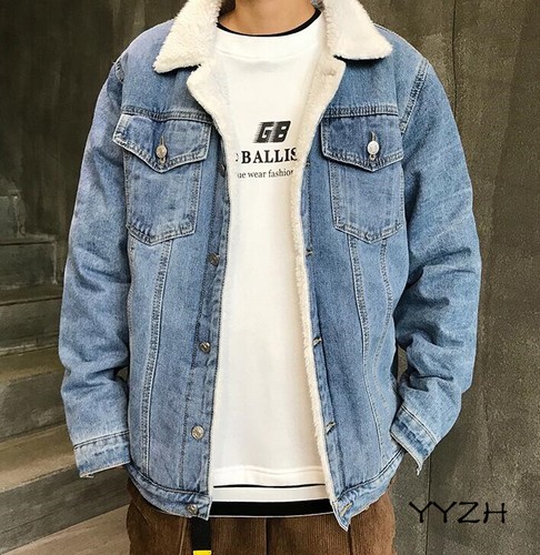 Retro Men Thicken Jean Jacket Fur 