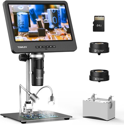 TOMLOV DM602 HDMI Digital Microscope 3 Lens 10.1'' Soldering Microscope 2K Video