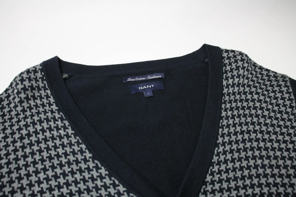 Gant Pima Cotton Cashmere Jersey Hombre Grande Azul Houndstooth Patrón Cárdigan - Imagen 4 de 4