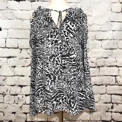 NWT MICHAEL Michael Kors Big Cat Animal Print Cold Shoulder Ruffle Top Size S