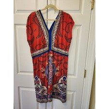 Women Valerie Stevens V Neck Paisley Salvador Scarf Red Dress Size 1X Plus