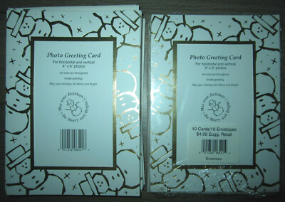 NOS 24 Rite Aid photo holder Christmas cards, white w gold snowman design